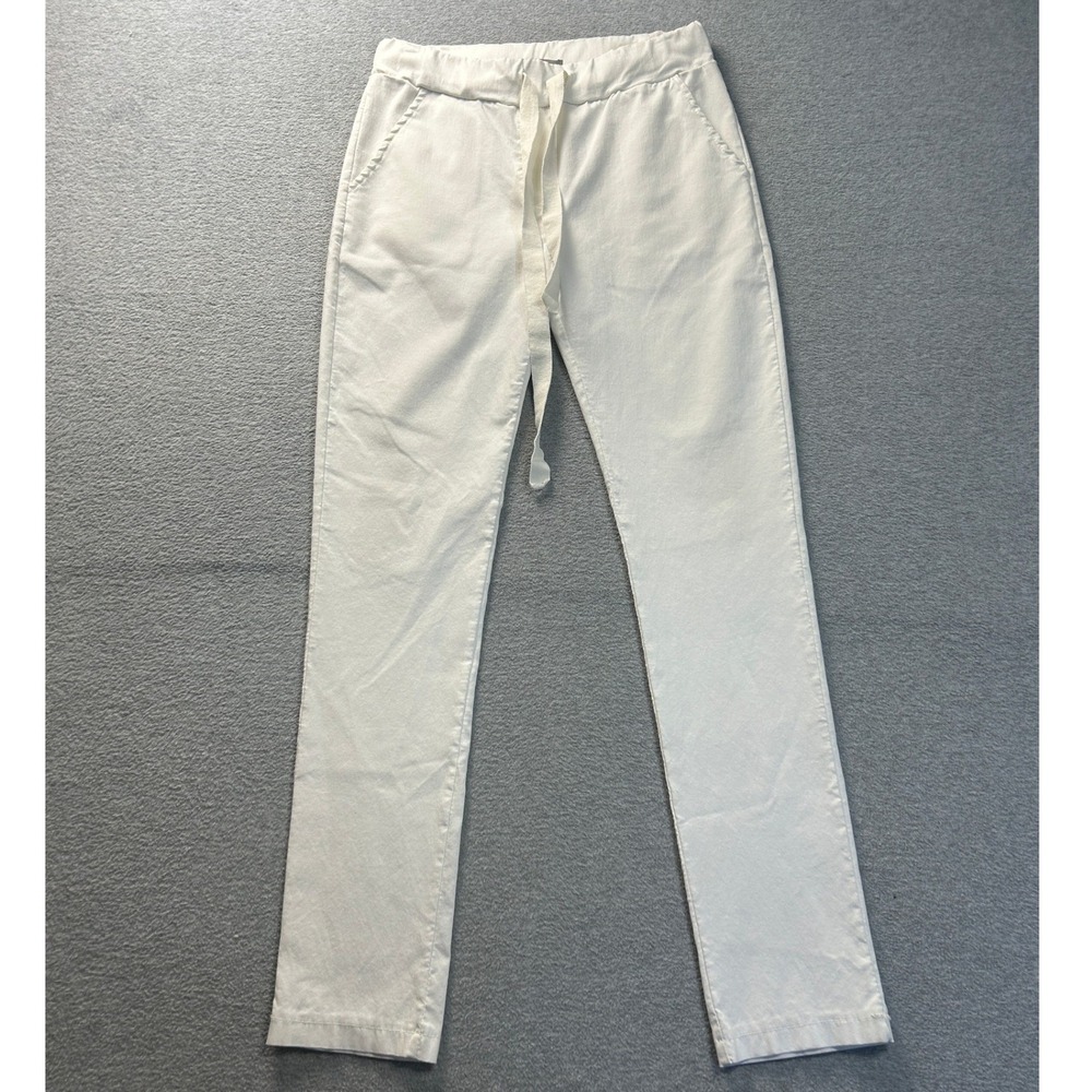 Tina Stephens Pull On Pants Womens S White Made in Italy Drawstring Straight Leg